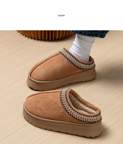 Hot Winter Women Slippers Plush Interior Anti Slip Thick Sole Fashion Embroidered Warm House Shoes for Ladies