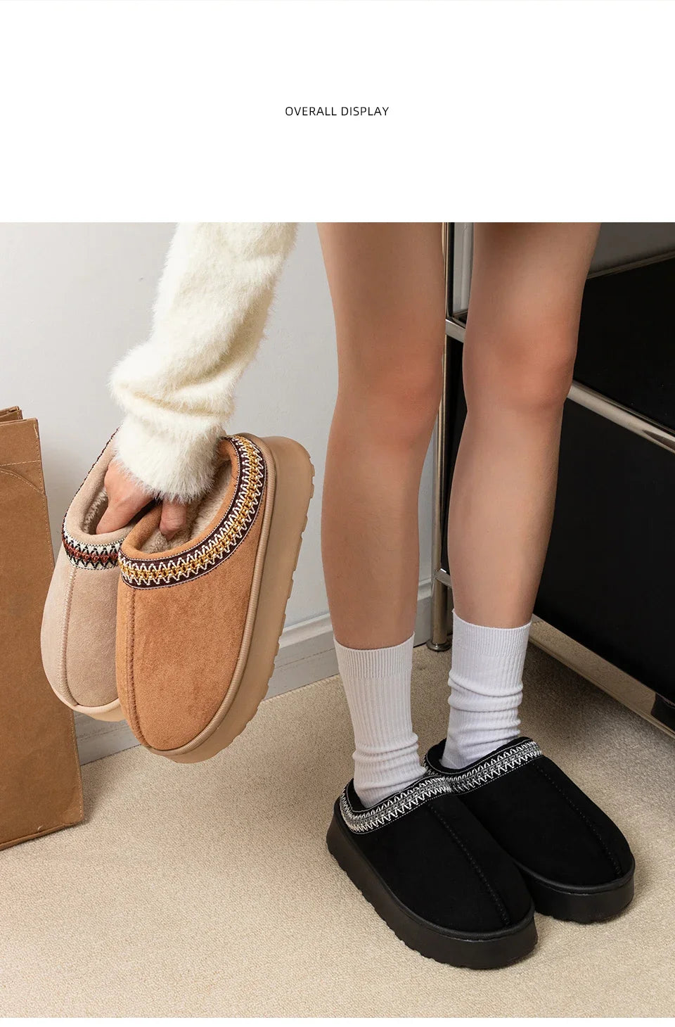 Hot Winter Women Slippers Plush Interior Anti Slip Thick Sole Fashion Embroidered Warm House Shoes for Ladies